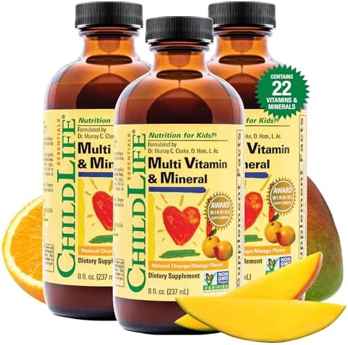 CHILDLIFE ESSENTIALS Kids Multivitamin & Mineral, Mango, 8 Fl Oz (2 Pack) | Vitamins for Kids, Liquid Multivitamin Supplement, Toddler & Baby Wellness, Natural, & Mineral