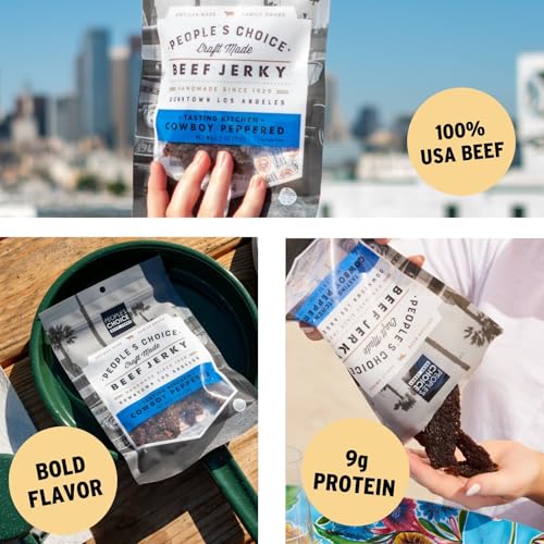 People's Choice Beef Jerky - Sweet & Smoky - Cowboy Peppered 16 oz Bag | 1 lb, 9g Protein Per Serving, Low Sodium, Strip Cut, Made In USA