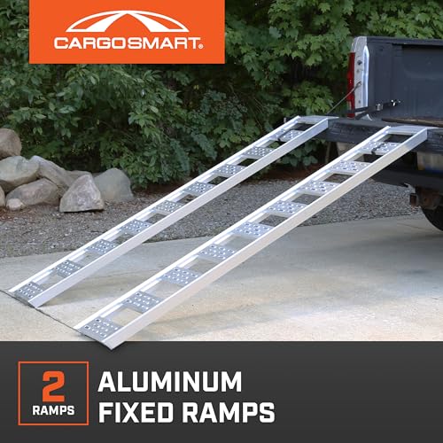 Aluminum Straight Fixed Ramp with Treads (2pk) - Easily and Safely Load and Unload Light Equipment, Lawn Tractors, ATVs and More, 1, 250 lb. Capacity
