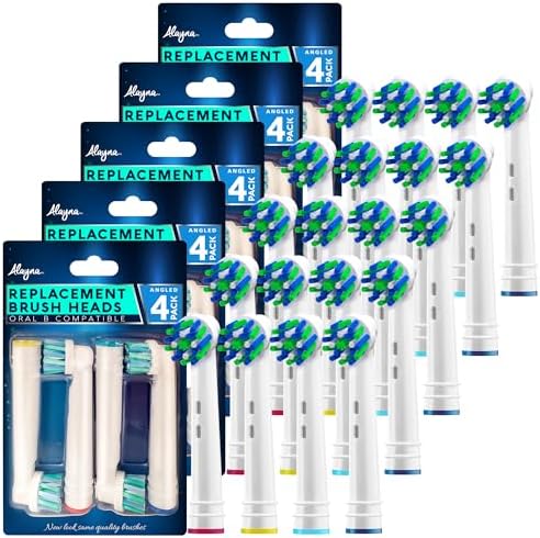 Alayna Toothbrush Heads Compatible with Oral-B, Cross-Style, 4 Pack | Replacement Brush Head Refills Compatible with Braun Oral-B Electric Toothbrushes and Most Click-On Handles