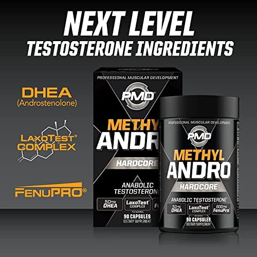 PMD Methyl Andro Hardcore Testosterone Support - 90 Capsules | DHEA and FenuPro, Lean Muscle and Strength Gains Support