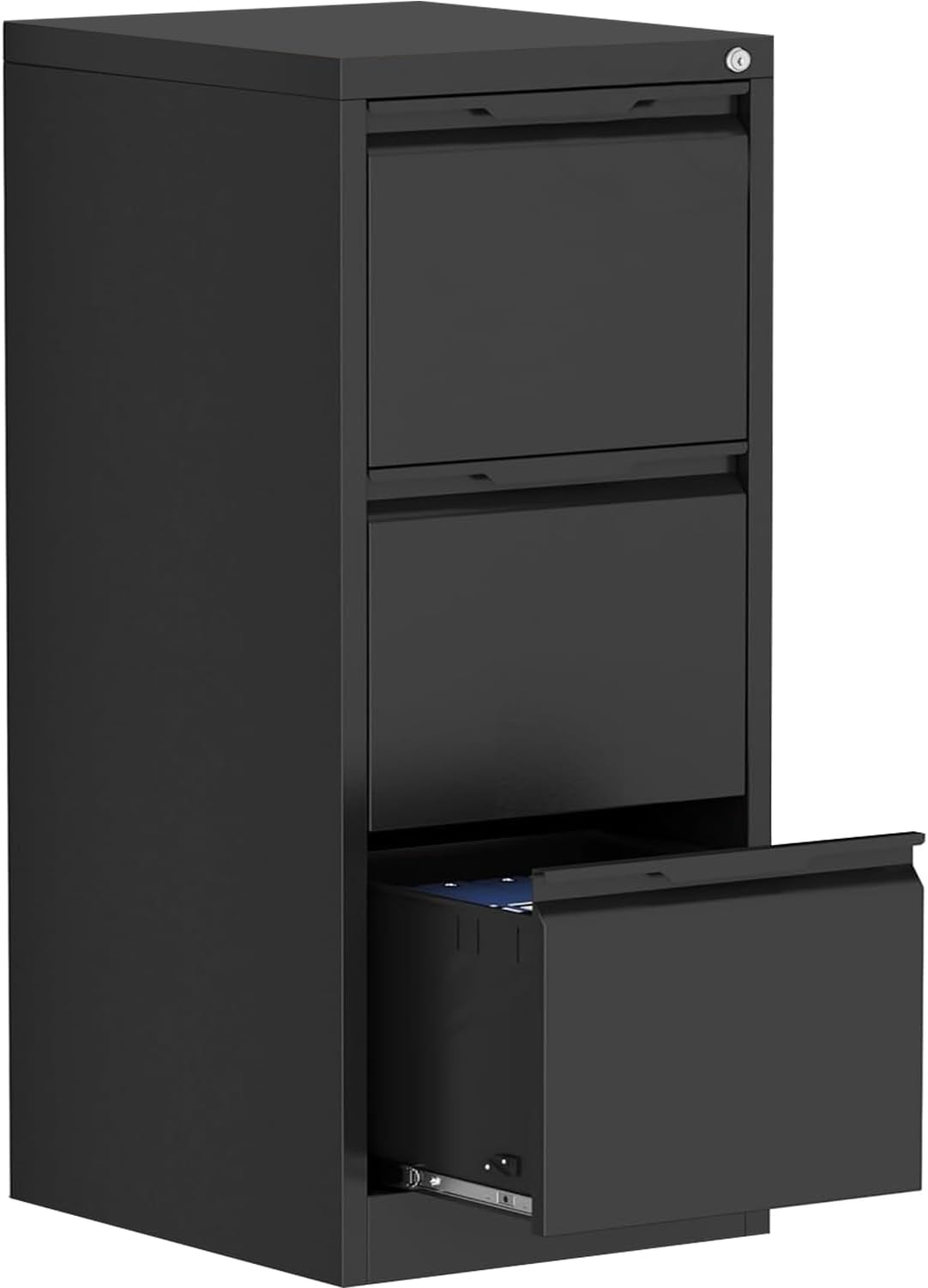 3 Drawer File Cabinet with Lock,Filing Cabinets for Home Office,Metal Small File Cabinet for Letters/Legal/A4 Size, Assembly Required,Black 3 Drawer-15 W