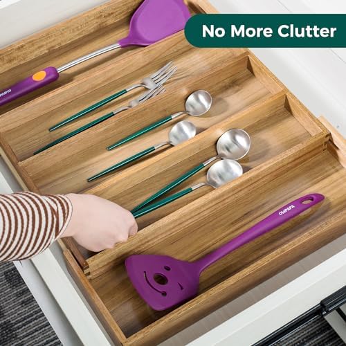 Utoplike Bamboo Expandable Kitchen Drawer Organizer Silverware Utensil Tray