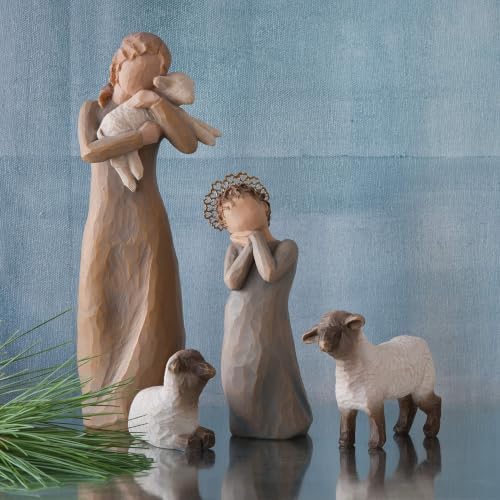 Willow Tree Shepherd and Stable Animals, Sculpted Hand-Painted Nativity Figures, 4-Piece Set | Designed by Artist Susan Lordi, Build the Nativity Scene, a Timeless Holiday Tradition to Display on Mantel or Tabletop
