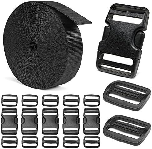 BEYOURD Buckles and Straps Set 1": 6 Yards of Thick Nylon Webbing, 6-Pack Heavy Duty Adjustable Quick Side Release Plastic Buckles