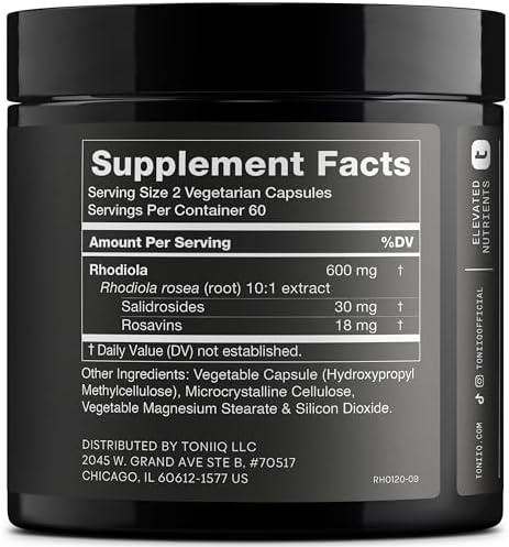 Toniiq Triple-Strength 600mg Rhodiola Rosea – 120 Capsules | 5% Salidroside Concentrated Extract - Highly Purified and Bioavailable