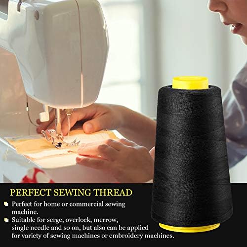 BBTO 6 Rolls 3000 Yard Each Serger Thread Polyester Cones Spool Thread for Sewing Serger Overlock Quilting Sewing Machine (Black, White, Beige, Grey