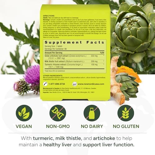 NEW NORDIC Active Liver Daily Support Supplement 30-Day Supply - 30 Tablets | Includes a supply of daily liver supplements, featuring a botanical blend of milk thistle and artichoke in a tablet format
