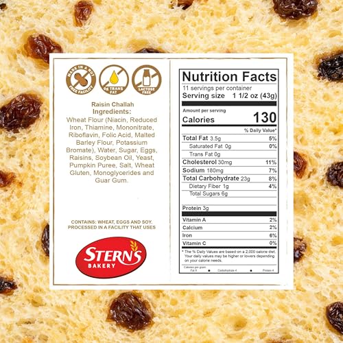 Stern's Bakery Kosher Fresh Raisin Challah Bread 16 Ounce - Traditional Raisin Bread for your Holiday or Shabbat Table (2 Braided Raisin Challah Per