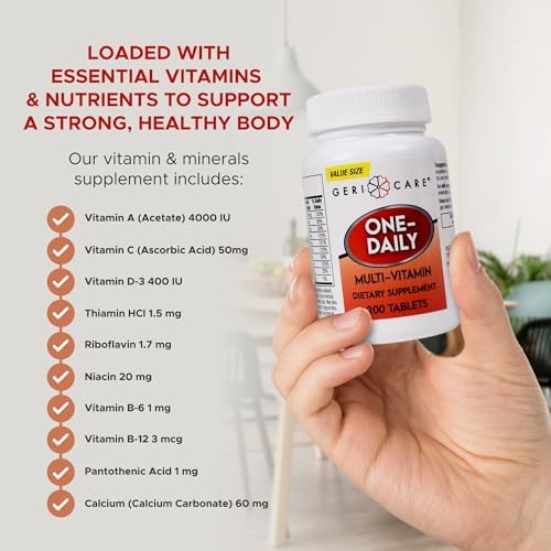 GeriCare One-Daily Multi-Vitamin Tablet, 100 Count Adult Multivitamin Supplement | Easy-to-Take Dietary Supplement with Vitamins A, C, D3, B, Calcium| Vitamin & Mineral Complex (2 Pack)