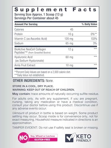 NeoCell Collagen Peptides Powder | 6.9 oz | Unflavored Supplement | with Vitamin C and Hyaluronic Acid | Advanced Formula | Hair, Skin, & Nails | for Women and Men | With Vitamin C and Hyaluronic Acid | Advanced Formula | Hair, Skin, & Nails | for Women…