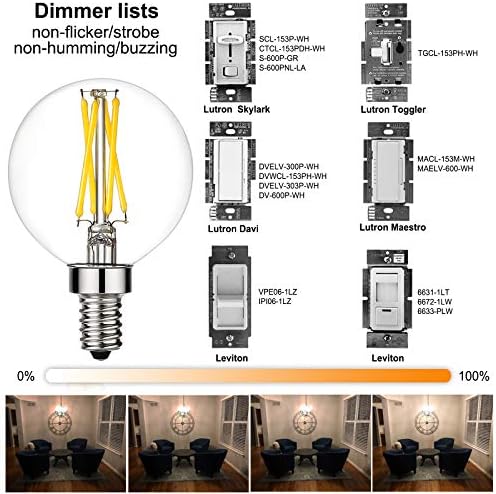 Litehistory e12 led bulb dimmable g16.5 Light Bulb 4W Equal 40 Watt 400lm AC120V e12 Candelabra Bulb 40 Watt for Chandeliers,Ceiling Fan,Vanity Warm White 2700K Globe candelabra Light Bulb 6Pack