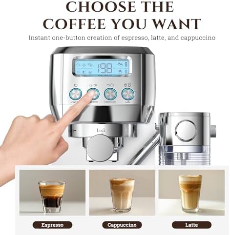 AMZCHEF Espresso Machine, Auto Milk Frother, 20 Bar Pressure | Home Coffee Maker with 61oz Removable Tank & LCD Display, One-Touch Latte for Beginners