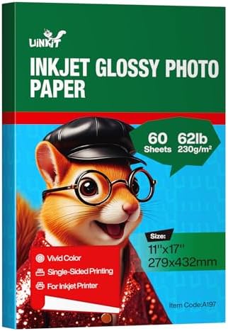 Uinkit 11 x 17 Thick Photo Paper Glossy 11x17 60Sheets 62lb Inkjet Heavyweight 230gsm Gallery show Brochure Pictures Funeral Bulletin Obituary