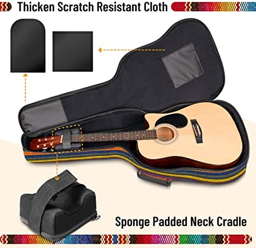 CAHAYA Acoustic Guitar Bag with Neck Cradle Bohemian Vintage Guitar Case 0.65in Thick Sponge Padded Guitar Case for 40 41 42 In Acoustic Classical