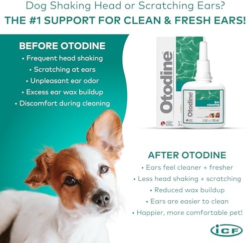 ICF Otodine Dog Ear Cleaner Solution Drops for Itchy Ears, Infections, Head Shaking, Scratching, Wax