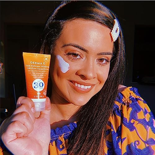 DERMA E Sun Defense Mineral Oil-Free Sunscreen SPF 30 Face – Broad Spectrum Facial Sun Cream – Hypoallergenic