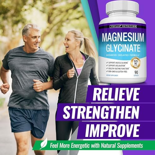 Magnesium Glycinate 525mg - High Absorption Chelated Magnesium Supplement Made with Pure Magnesium Glycinate - Supports Muscles, Sleep, Cramps