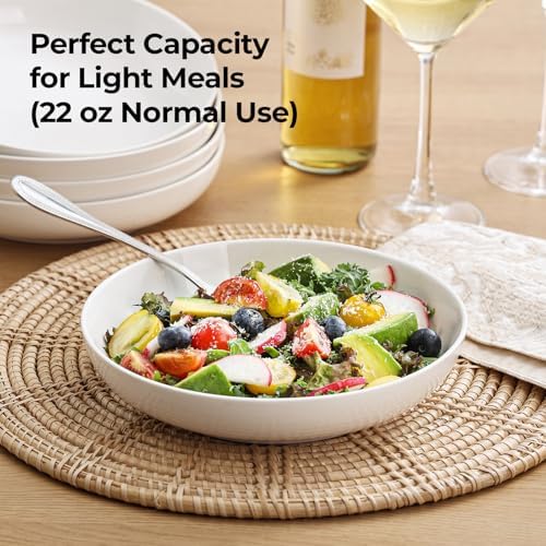 Y YHY 9.75" Large Pasta Bowls, 50 Ounces Big Salad Bowls, Ceramic Serving Bowl Set of 4, Wide and Shallow Bowls Set, Microwave and Dishwasher Safe, White