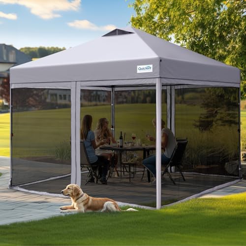 Quictent 10'x10' Pop up Screened Canopy Tent with Mosquito Netting | Portable Easy up Outdoor Screen House Shelter for Patio, Camping and Picnic, Includes Wheeled Carry Bag