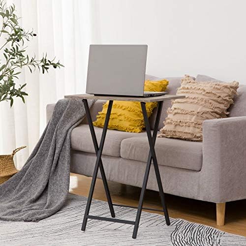 HOOBRO Folding TV Tray Tables, Set of 4 TV Trays with Storage Rack, Industrial Side Table for Eating at Couch, Foldable Snack Table for Small Space