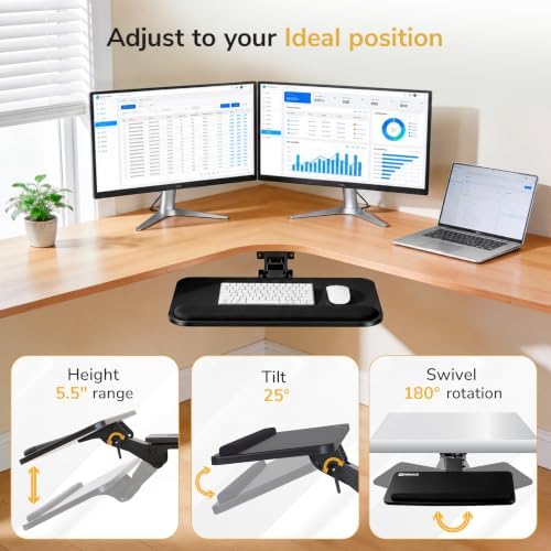 Mount-It! Under Desk Keyboard Tray, Slide-Out Keyboard Drawer with Height, Tilt and Swivel Adjustment