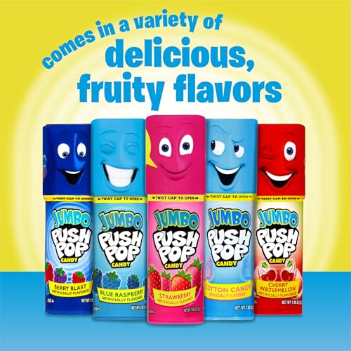 Push Pop Jumbo Individually Wrapped Bulk Lollipop Variety Party Pack | 18 Jumbo Lollipop Suckers in Assorted Fruity Flavors - Fun Candy for