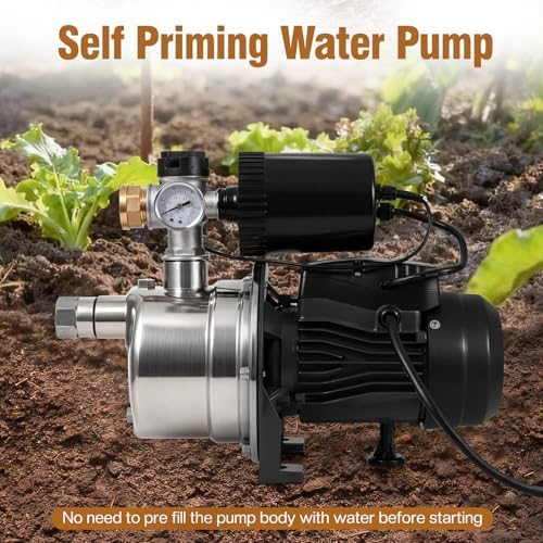 3/4 HP Water Pressure Booster Pump for House, Shallow Well Pump with Pressure Tank, Stainless Steel 1050 GPH 110V Auto On/Off Water Booster Pump