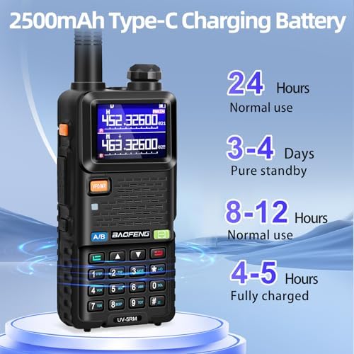 BAOFENG UV-5RM 10W Handheld Ham Radio Long-Range Portable 2 Way Radio 2Pack | Speaker Mic, Type-C Charging, Programming Cable, Earpiece, Long Antenna