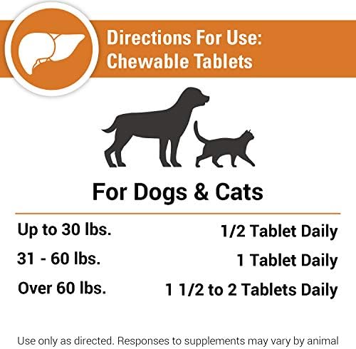 Liver Support Pet Health Supplement for Dogs, Cats – Liver Functions – B-Vitamins, Glutathione, Milk Thistle – Soft Tablets, Chews – 60 Chewable Tablets