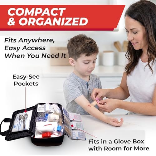 M2 BASICS 300 Piece Premium First Aid Kit w/Durable Bag for Home, Business | Office, Workplace, Car, Garage, Kitchen, Family, Classroom, Jobsite