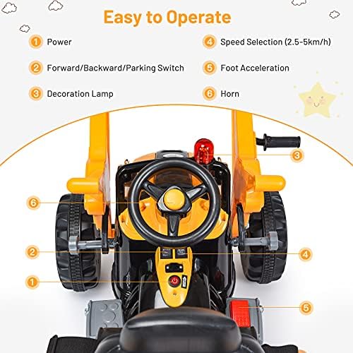 Costzon Ride on Excavator, 12V Battery Powered Construction Vehicles for Kids with Front Loader, Horn, Safety Belt, Treaded Wheels, Ride on Bulldozer Truck, Excavator Ride on Toy Gift for Boys Girls