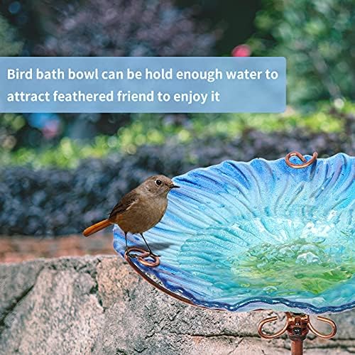 MUMTOP Glass Bird Bath for Outside, Blue Bird Feeder Birdbaths for Oudoors
