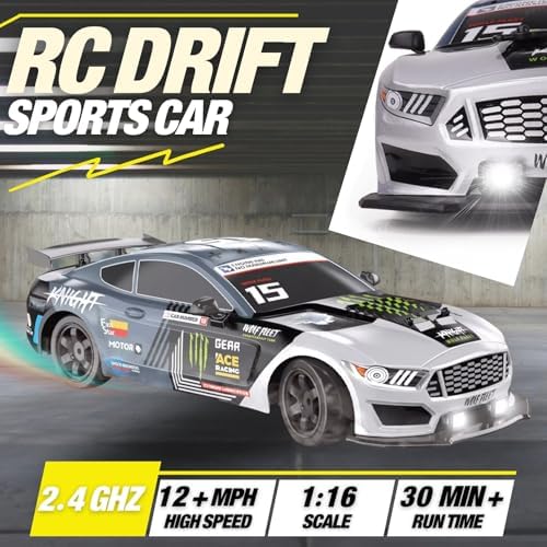 Liberty Imports RC Drift Car 1/16 2.4GHz 4WD Remote Control Sport Racing On-Road Vehicle with LED Light, Batteries and Drift Tires (Red)