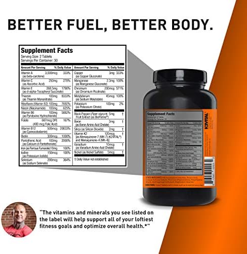 Vita JYM Daily Multivitamin & Mineral Support for Men & Women - 60 Tablets | Iron, Vitamins A, C, B6, B12, E, K2, Boron, Biotin, Potassium, Complete Adult Daily Nutrition Support