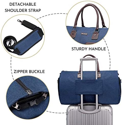 Convertible Garment Bag with Shoulder Strap, Modoker Carry on Garment Duffel Bag for Men Women - 2 in 1 Hanging Suitcase Suit Travel Bags, Blue, 45l