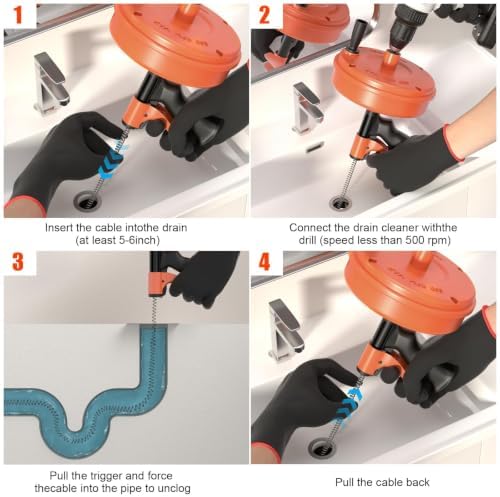 【2026 Newest】50 FT Drain Snake, Plumbing Snake Drain Auger Hair Clog Remover, Flexible Plumbing Snake Use Manually or Powered for Kitchen
