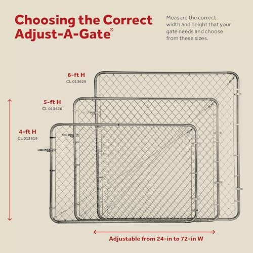 Adjust-A-Gate Chain Link Walk Gate Kit, Fits 24-72 in. Openings & Up to 4 ft., Round Corner Frame, Gray - Heavy-Duty Outdoor Reinforcement & Accessories for Gates and Fences