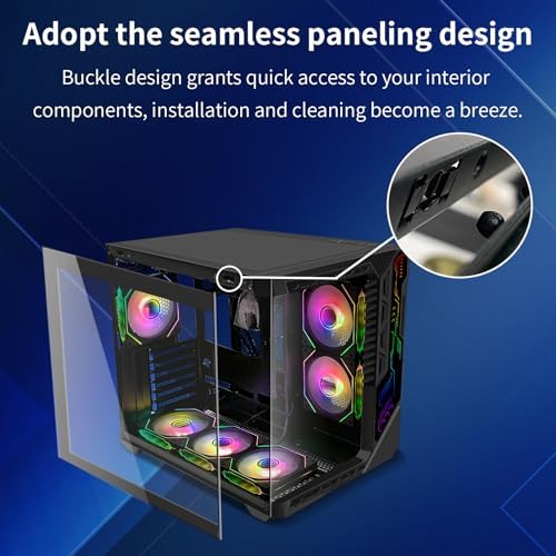 SZSKYING Mid-Tower Gaming ATX PC Case, 9 ARGB Fans with Remote, Tempered Glass, 360mm Radiator, Type-C, Black.