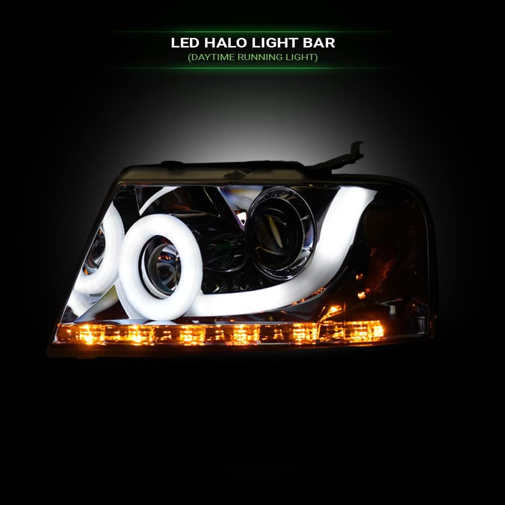 Sequential LED Halo Strip Tube Bar Chrome Housing Projector Headlights Signal Lamps Amber nb + Glossy Black RVT Rivet Bolt Steel Mesh Front Hood
