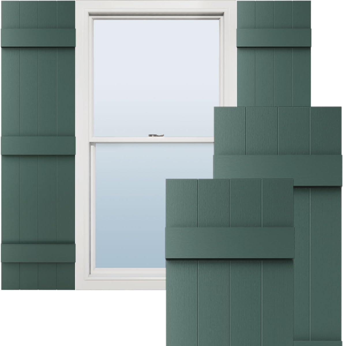 14"W x 59"H Lifetime Vinyl, Standard Four Board Joined, Board-n-Batten Shutters, w/Installation Shutter-Lok's & Matching Screws (Per Pair), Forest Green