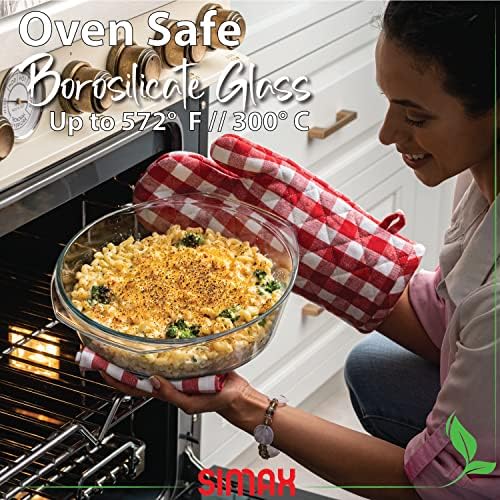 Simax Round Glass Casserole Dish, Clear Glass Round Casserole Dish with Lid and Handles, Covered Bowl for Cooking, Baking, Serving, Microwave