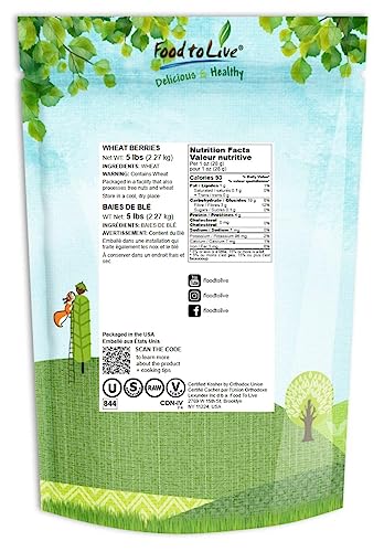 Food to Live Hard Red Wheat Berries, 3 Pounds – Sprouting for Wheatgrass, Kosher, Raw, Vegan, Bulk