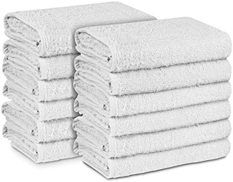 100% Cotton Economy Salon Towels Gym Towels Hand Towel, Maximum Softness, Absorbency & Durability, (15" L x 25" W 2.25Lbs/Doz., White, 24 Piece