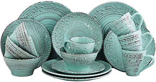Elama Malibu Waves 16Piece Dinnerware Set In Turquoise
