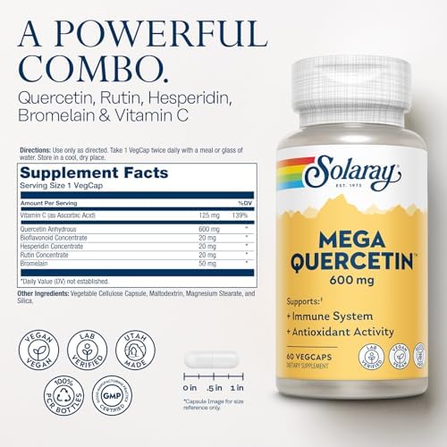 SOLARAY Mega Quercetin, 60 VegCaps | Immune, Respiratory & Cellular Support, Quercetin, Bromelain & Vitamin C, 30 Servings, Vegan, Non GMO