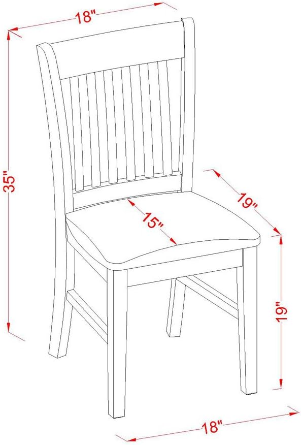 East West Furniture NFC-MAH-W Norfolk Dining Room Chairs - Slat Back Solid Wood Seat Chairs, Set of 2, Mahogany