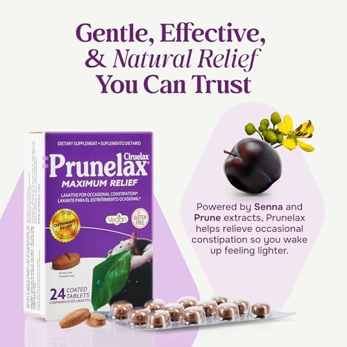 Prunelax Ciruelax Maximum Relief Laxative Tablets with Natural Senna for Occasional Constipation, Senna Extract, Vegan & Gluten-Free, Gentle Overnight Relief - 100ct
