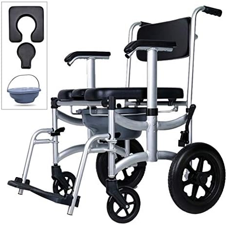 Mobile Shower Chair, 4-in-1 Toilet Commode Wheelchair with Brakes, Removable Pedal, Adjustable Armrest, PU Backrest Cushion and Pail 330lb