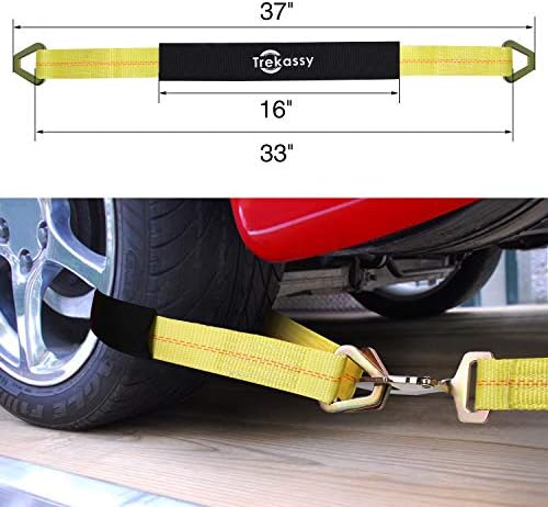 Trekassy Tow Dolly Straps for Car with Flat Hooks-2 Pack, Heavy Duty Car Tire Bonnet Net Fits 14"-17" Tires, 10, 000 lbs Break Strength